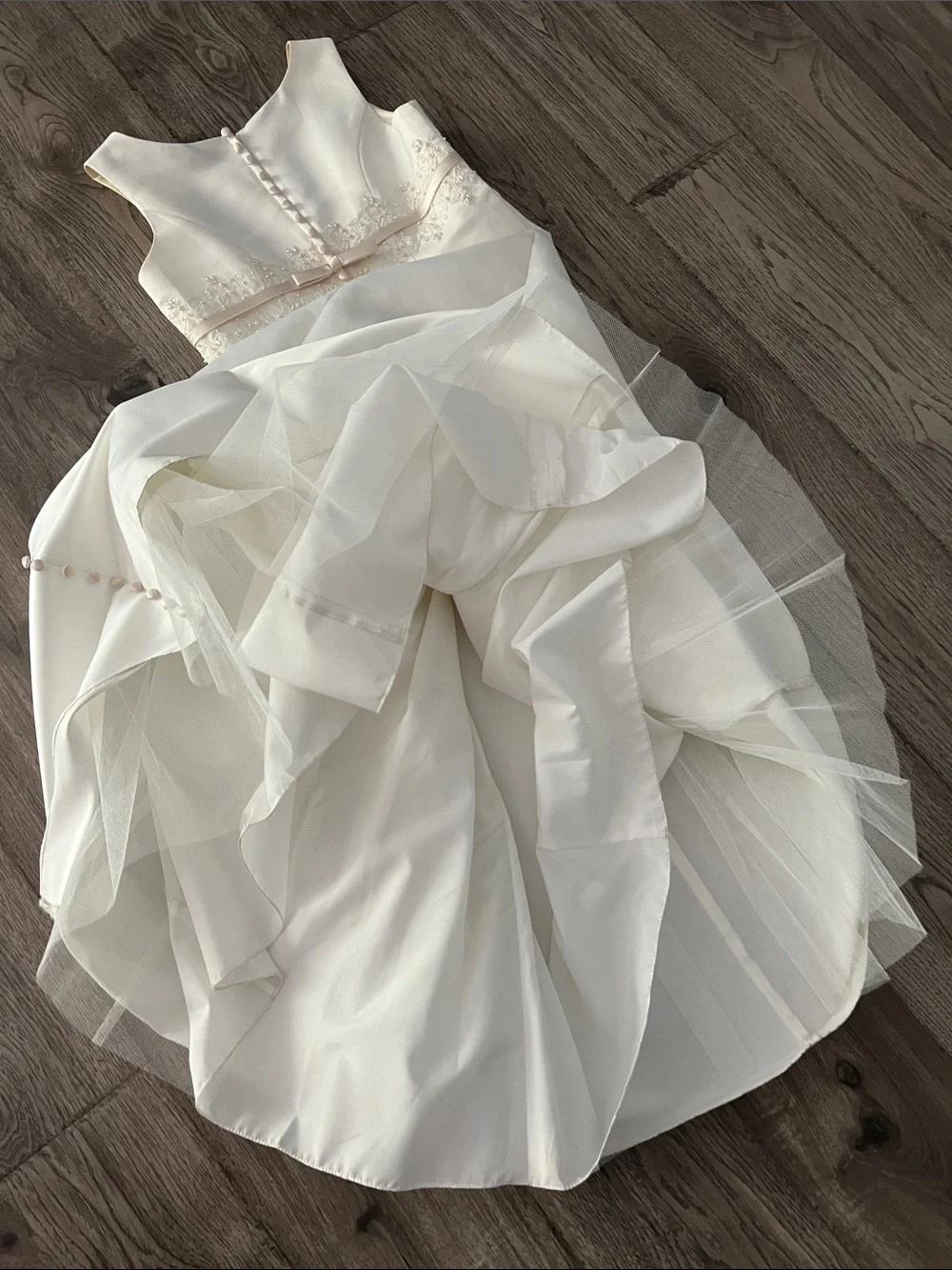 David's Bridal Cream Floral-Trim Flower Girl Gown - Picture 4 of 6